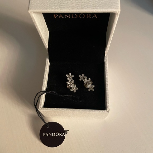 NIB Pandora Sparkling CZ Flower Silver Blossom Stud Earrings - Picture 5 of 11